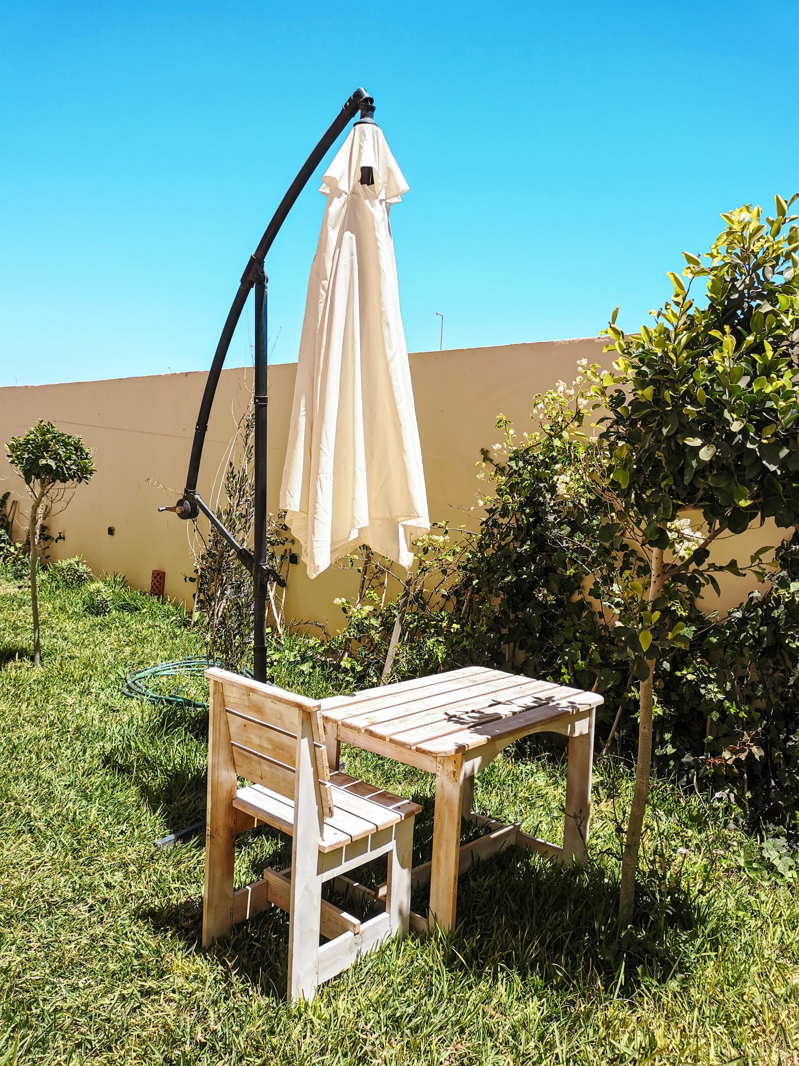 Sunny garden with outdoor furniture